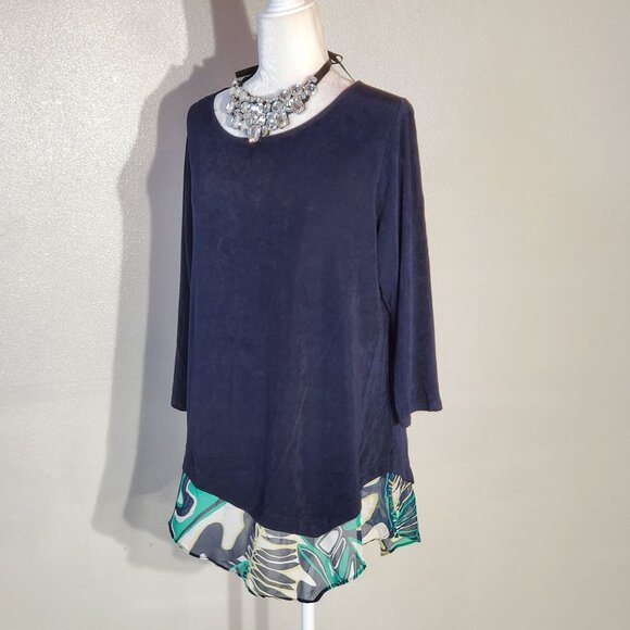 CHICO'S TRAVELESRS TUNIC BLUE LONG SLEEVE ACETATE SIZE 2(L) - Picture 6 of 9